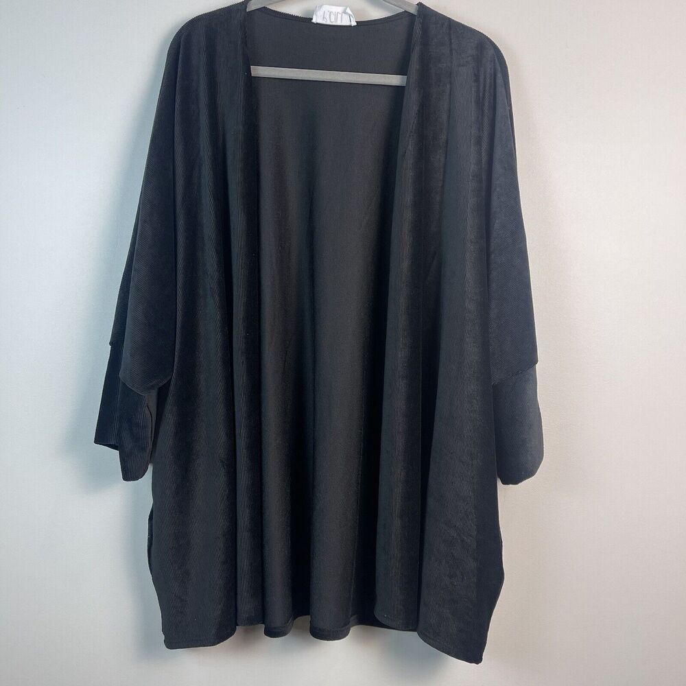 P Cill Womens Open Front Cardigan S/M Black Soft Ribbed Minimalist Lounge Travel